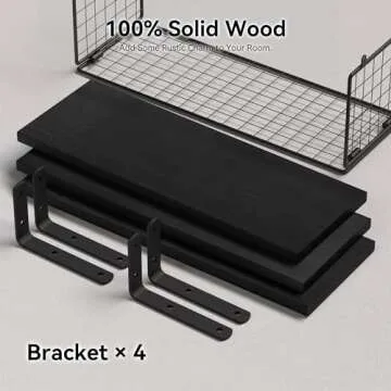 WOPITUES Bathroom Shelf Over Toilet, Floating Bathroom Shelf Wall Mounted with Wire Basket, Floating Shelf for Wall Décor-Black