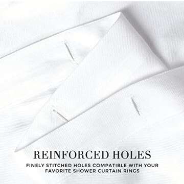 HALL & PERRY Modern Transitional White Stripe Shower Curtain with Tassels - Vertical Black Lines Striped 100% Cotton, 72" x 72"