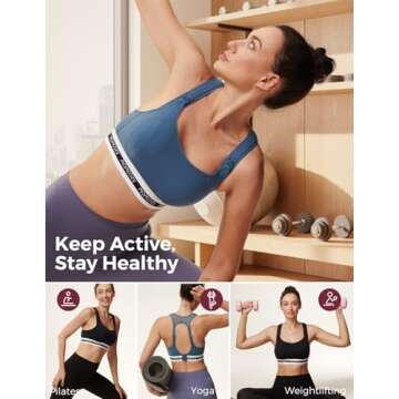 Momcozy Nursing Bras for Breastfeeding, FB011 Low-Impact Nursing Sports Bra Support Maternity Pregnancy Padded Wireless Bralette Blue