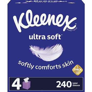 Kleenex® Ultra Soft 3-Ply Unscented Tissues, 8-1/4" x 8-7/16", 65 Per Box, Pack Of 4 Boxes