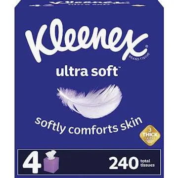 Kleenex® Ultra Soft 3-Ply Unscented Tissues, 8-1/4" x 8-7/16", 65 Per Box, Pack Of 4 Boxes