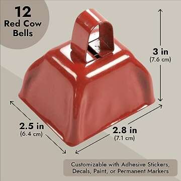 Blue Panda 12 Pack 3-inch Cowbells with Handle, Red Hand Percussion Cow Bells Noise Makers for Sporting Events, School Celebrations, Sports Parties, Football Games Noise Makers
