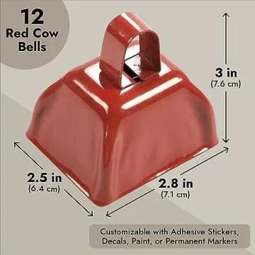 Blue Panda 12 Pack 3-inch Cowbells with Handle, Red Hand Percussion Cow Bells Noise Makers for Sporting Events, School Celebrations, Sports Parties, Football Games Noise Makers