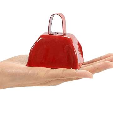 Blue Panda 12 Pack 3-inch Cowbells with Handle, Red Hand Percussion Cow Bells Noise Makers for Sporting Events, School Celebrations, Sports Parties, Football Games Noise Makers
