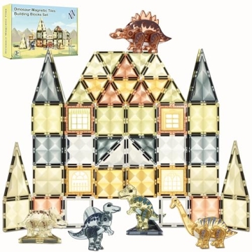 Dinosaur Magnetic Tiles for Kids - 65pcs STEM Toy