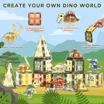 Dinosaur Magnetic Tiles for Kids - 65pcs STEM Toy