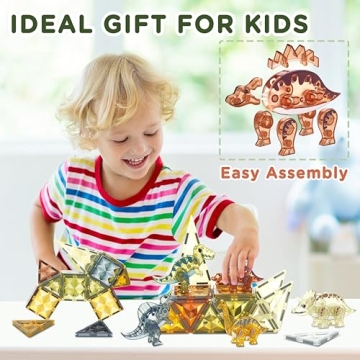 Dinosaur Magnetic Tiles for Kids - 65pcs STEM Toy