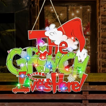 Charming Christmas Decorations Hanging Sign with LED Lights for Festive Cheer