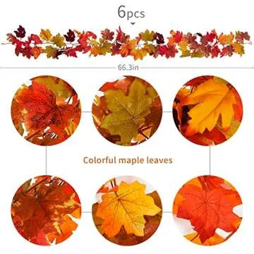 6PCS Fall Maple Leaves Garland, Party Joy 5.6Ft Artificial Maple Leaf Autumn Garland Hanging Fall Vi...