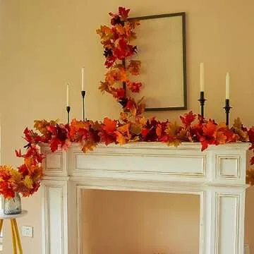 6PCS Fall Maple Leaves Garland, Party Joy 5.6Ft Artificial Maple Leaf Autumn Garland Hanging Fall Vines Table Decorations Front Door Fall Decor Thanksgiving Decorations Decor Outside Indoor Decor
