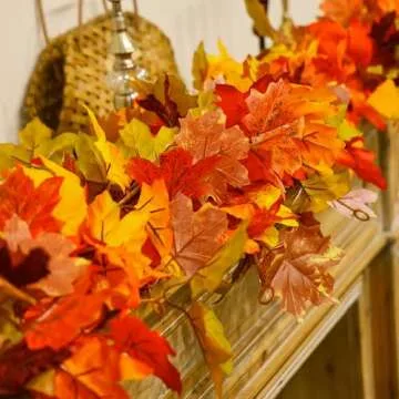 6PCS Fall Maple Leaves Garland, Party Joy 5.6Ft Artificial Maple Leaf Autumn Garland Hanging Fall Vines Table Decorations Front Door Fall Decor Thanksgiving Decorations Decor Outside Indoor Decor
