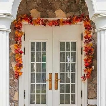 6PCS Fall Maple Leaves Garland, Party Joy 5.6Ft Artificial Maple Leaf Autumn Garland Hanging Fall Vines Table Decorations Front Door Fall Decor Thanksgiving Decorations Decor Outside Indoor Decor