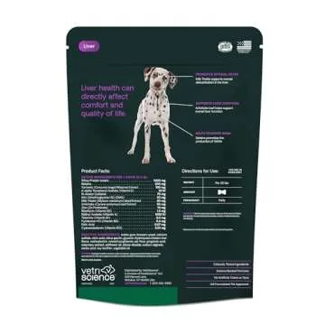 VetriScience Liver Health Chews with Milk Thistle, Vetri Liver Detox Supplement for Dogs, Turmeric and Artichoke Leaf for Liver Support and Detoxification, Chicken, 60 Count
