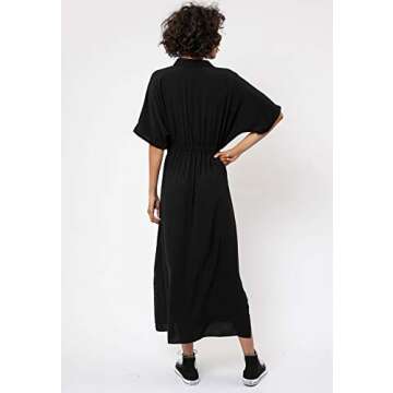 Zoye Chen Women's Summer Casual Loose Long Dress Beach Cover Up Maxi Dresses with Pocket Bathing Suit Coverup for Women (Black)