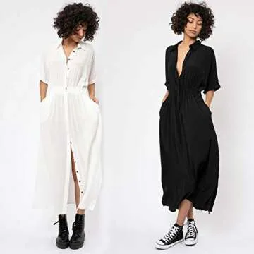 Zoye Chen Women's Summer Casual Loose Long Dress Beach Cover Up Maxi Dresses with Pocket Bathing Suit Coverup for Women (Black)