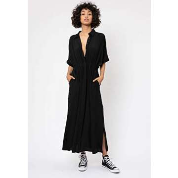 Zoye Chen Women's Summer Casual Loose Long Dress Beach Cover Up Maxi Dresses with Pocket Bathing Suit Coverup for Women (Black)