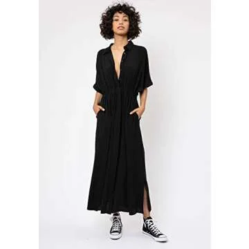 Zoye Chen Women's Summer Casual Loose Long Dress Beach Cover Up Maxi Dresses with Pocket Bathing Suit Coverup for Women (Black)