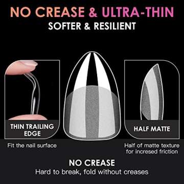 Short Almond Soft Gel Nail Tips, Melous 600PCS Pre Buff Full Cover Half Matte Gel x Nail Tips Clear ...