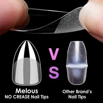 Short Almond Soft Gel Nail Tips, Melous 600PCS Pre Buff Full Cover Half Matte Gel x Nail Tips Clear False Fake Nails
