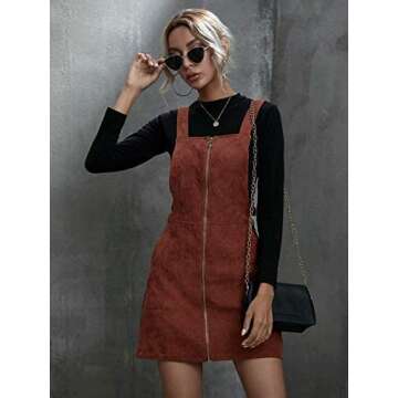 Floerns Women's Button Down Pinafore Corduroy Overall Dress with Pockets Rust Brown S