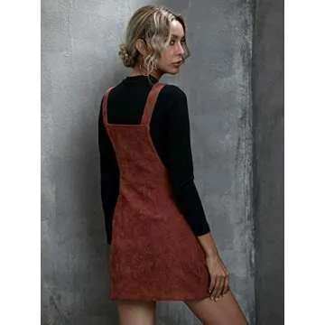 Floerns Pinafore Corduroy Dress with Pockets - Rust Brown