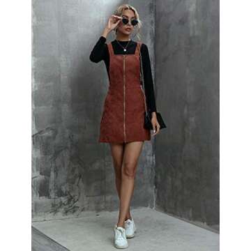 Floerns Pinafore Corduroy Dress with Pockets - Rust Brown