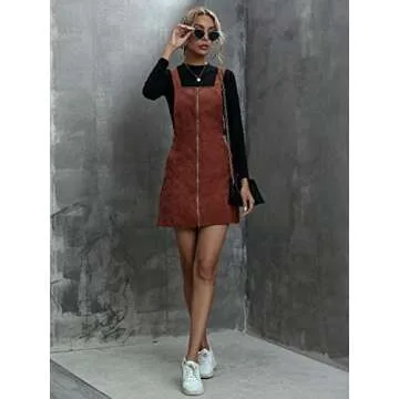 Floerns Pinafore Corduroy Dress with Pockets - Rust Brown