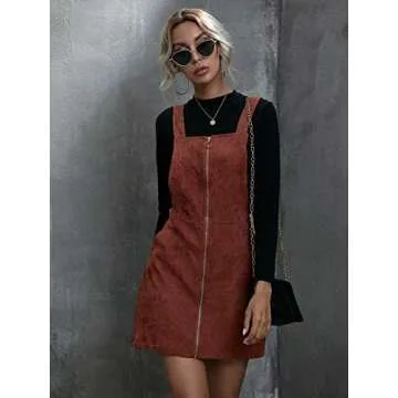 Floerns Pinafore Corduroy Dress with Pockets - Rust Brown