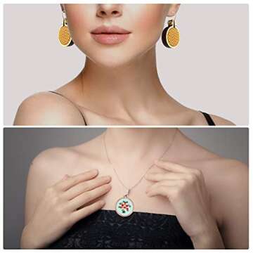 ZOCONE 18 Packs Mini Embroidery Hoops, Small Ring Tiny Embroidery Hoops, Wood Round Embroidery Hoops Oval Embroidery Hoops for DIY Embroidery Necklace Jewelry Pendant and Keychain