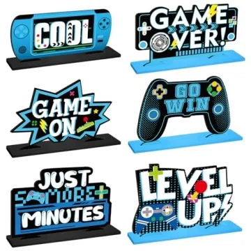 Geetery 6 Pcs Video Game Party Centerpieces Wood Level up Birthday Decorations Gaming Desk Decor Pix...
