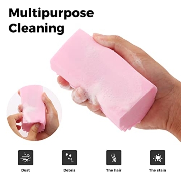 Jeymei 4-Pack Damp Clean Duster Sponge, Sponge Cleaning Brush, Duster for Cleaning Blinds, Glass, Baseboards, Vents, Railings, Mirrors, Window Track Grooves and Faucets Pink Non-Scratch Sponges