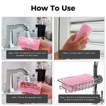 Jeymei 4-Pack Damp Clean Duster Sponge, Sponge Cleaning Brush, Duster for Cleaning Blinds, Glass, Baseboards, Vents, Railings, Mirrors, Window Track Grooves and Faucets Pink Non-Scratch Sponges