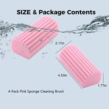 Jeymei 4-Pack Damp Clean Duster Sponge, Sponge Cleaning Brush, Duster for Cleaning Blinds, Glass, Baseboards, Vents, Railings, Mirrors, Window Track Grooves and Faucets Pink Non-Scratch Sponges