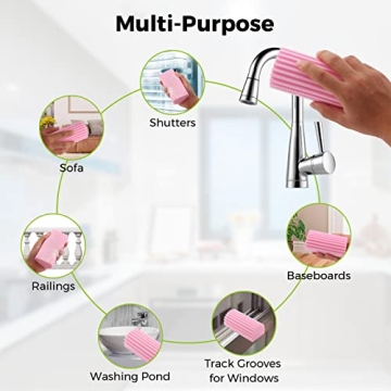 Jeymei 4-Pack Damp Clean Duster Sponge, Sponge Cleaning Brush, Duster for Cleaning Blinds, Glass, Baseboards, Vents, Railings, Mirrors, Window Track Grooves and Faucets Pink Non-Scratch Sponges