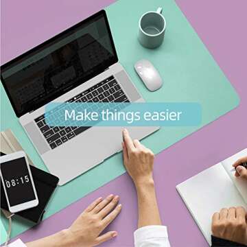 YSAGi Desk Mat, Mouse Pad,Waterproof Desk Pad,Large mouse pad for desk, Leather Desk Pad Large for Keyboard and Mouse,Dual-Sided Mouse Mat for Office and Home (35.4" x 17", Calamine Blue+Cobalt Green)