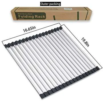 TangFuRen Sink Drying Rack Kitchen Roll up Dish Drying Rack Over The Sink Portable Dish Rack Dish Drainer Detachable SUS304 Stainless Steel Square Tube Dish Drying Rack (19.8''x16.65'')