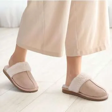 Litfun Women's Fuzzy Memory Foam Slippers Fluffy Winter House Shoes Indoor and Outdoor, Apricot 10.5...