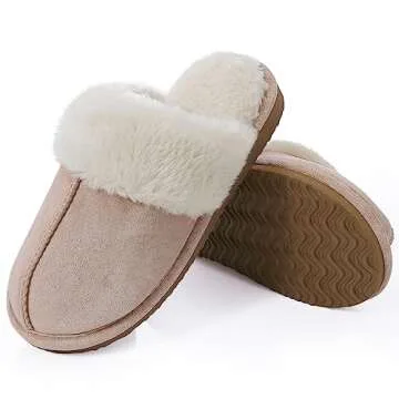 Litfun Women's Fuzzy Memory Foam Slippers Fluffy Winter House Shoes Indoor and Outdoor, Apricot 10.5-11