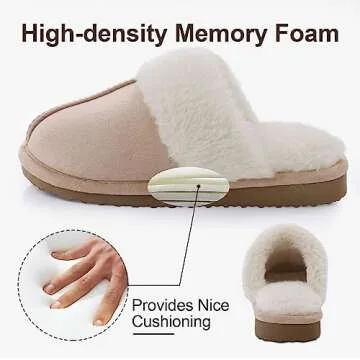Litfun Women's Fuzzy Memory Foam Slippers Fluffy Winter House Shoes Indoor and Outdoor, Apricot 10.5-11