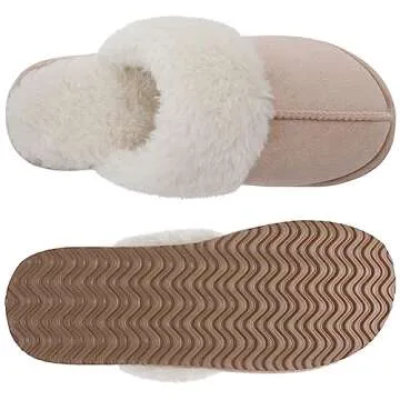 Litfun Women's Fuzzy Memory Foam Slippers Fluffy Winter House Shoes Indoor and Outdoor, Apricot 10.5-11