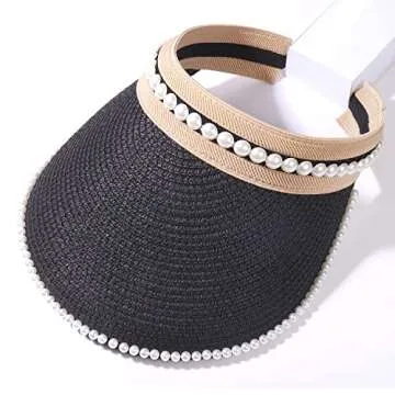 NLCAC Pearl Straw Visor Hat for Stylish Summer Sun Protection