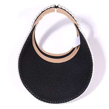NLCAC Pearl Straw Visor Hat for Stylish Summer Sun Protection