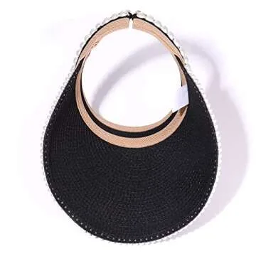 NLCAC Pearl Straw Visor Hat for Stylish Summer Sun Protection