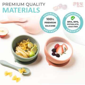 BNU Baby Feeding Set - Silicone Baby Bib, Baby Bowl with Suction, Baby feeding Spoon, Travel Bag - B...