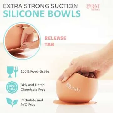 BNU Baby Feeding Set - Silicone Baby Bib, Baby Bowl with Suction, Baby feeding Spoon, Travel Bag - Baby Led Weaning Supplies - Self Eating Baby Utensils Toddler Utensils - Baby Essentials-Baby spoons