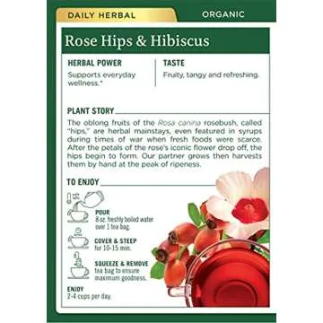 Traditional Medicinals Organic Rose Hips & Hibiscus Herbal Tea, Supports Everyday Wellness, (Pack of 3) - 48 Tea Bags Total