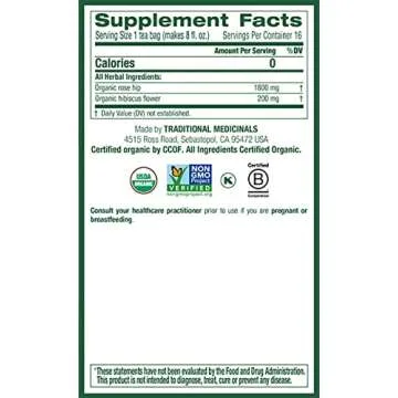 Traditional Medicinals Organic Rose Hips & Hibiscus Herbal Tea, Supports Everyday Wellness, (Pack of 3) - 48 Tea Bags Total