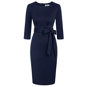 JASAMBAC Women's Bodycon Pencil Dress Office Wear to Work Dresses with Pocket Belt