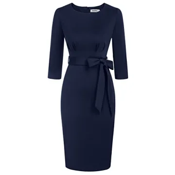 JASAMBAC Women's Bodycon Pencil Dress Office Wear to Work Dresses with Pocket Belt
