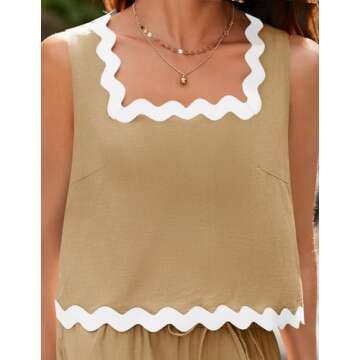 ZESICA Summer 2 Piece Sets for Women Casual Tank Top and Wide Leg Pants Matching Lounge Pajama Sets Vacation Travel Outfits,Khaki,Medium